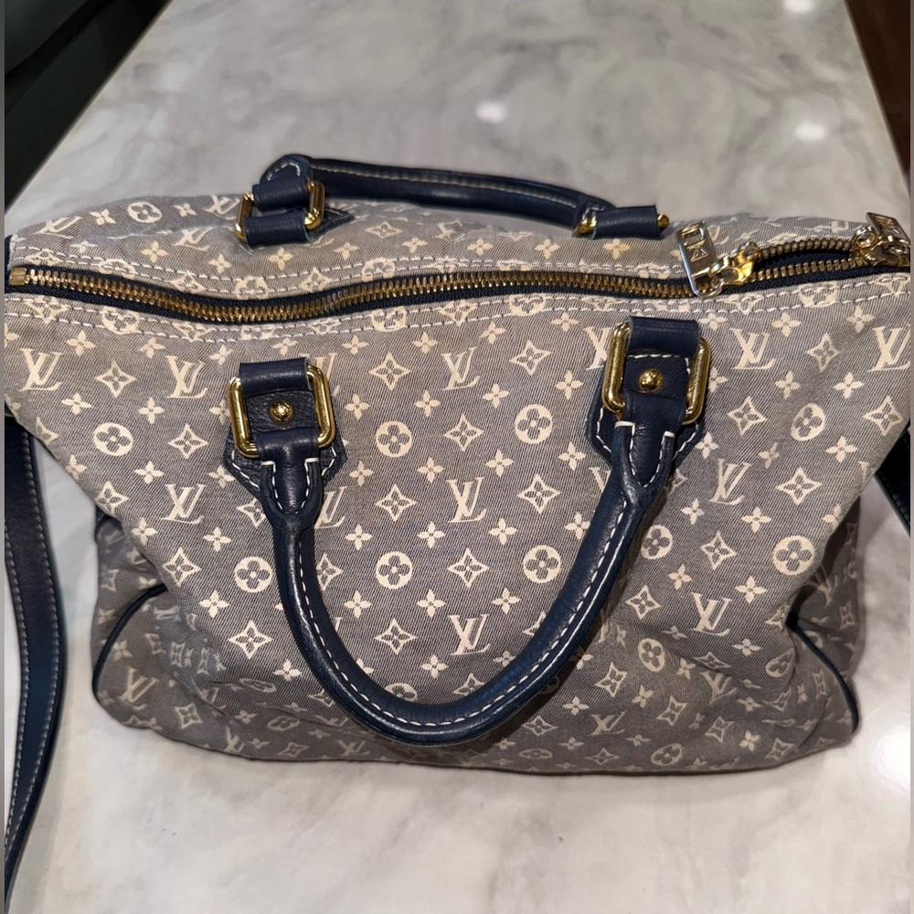 Louis Vuitton Navy and Cream Monogram Satchel